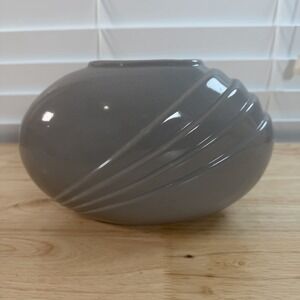 Vintage 1980's Art Deco Revival Gray Pleated Oval Ceramic Vase unmarked 6" Tall